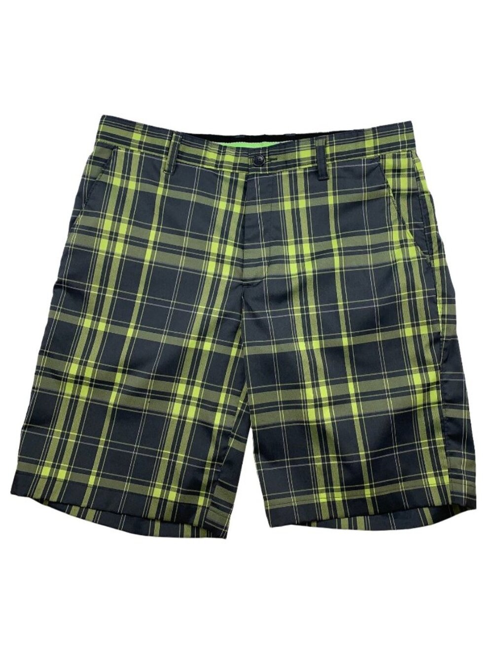Greg Norman For Tasso Elba Mens Slim Fit Plaid Golf Shorts Size 32 Black & Green